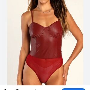 LULUS  Chic Burgundy Bodysuit